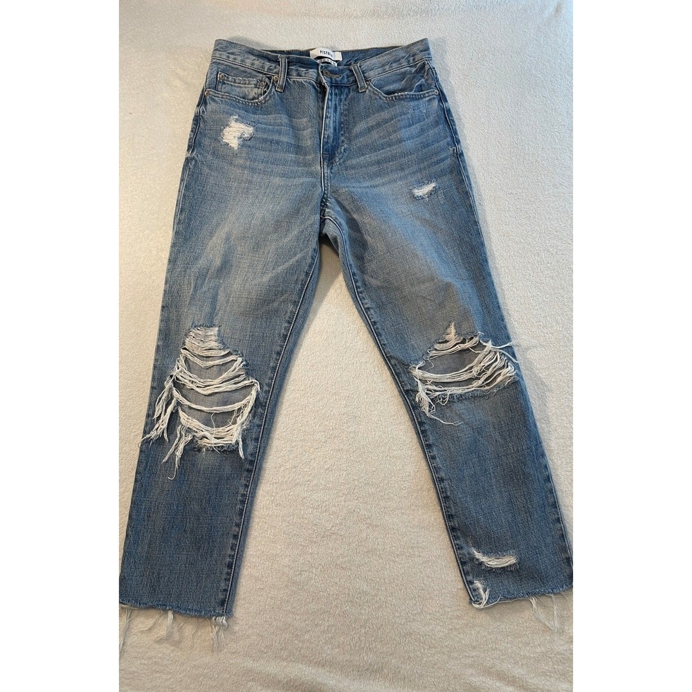 Pistola Women 28 High Rise Straight Distressed Jeans Blue Medium Wash